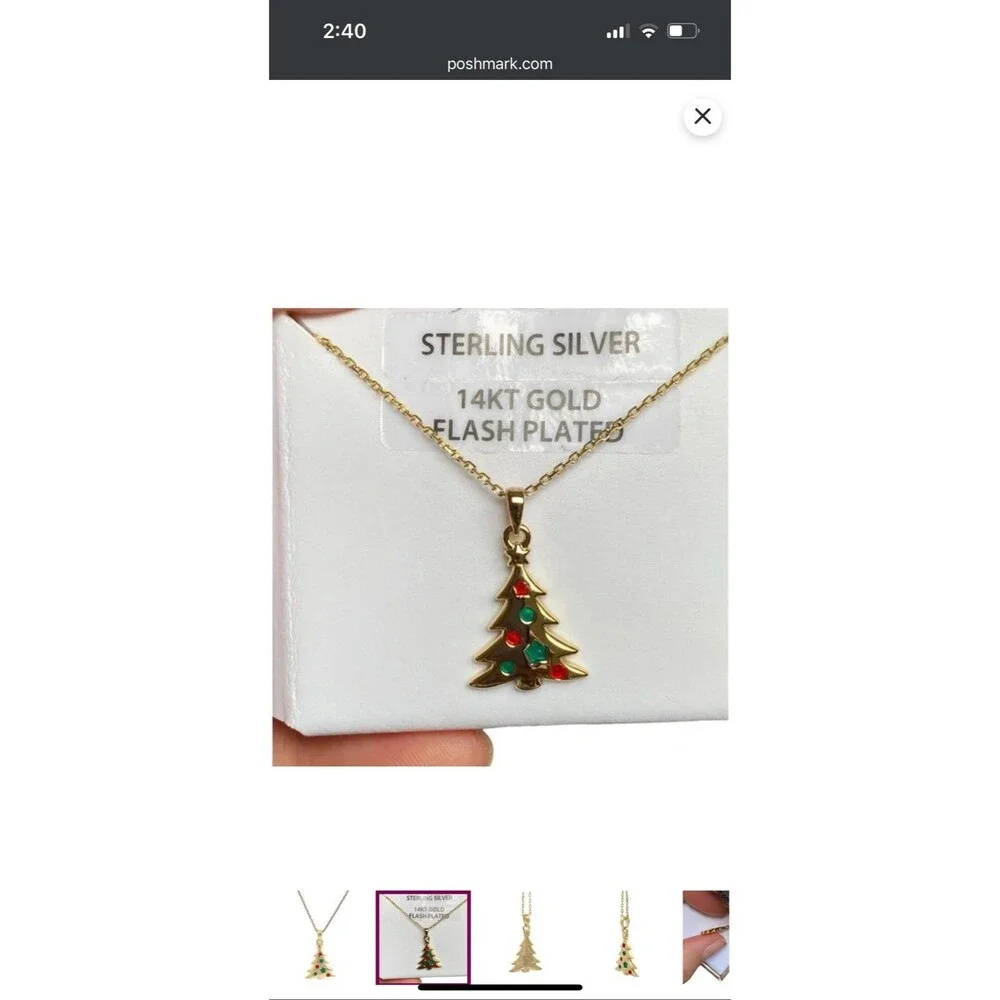 Necklace Pendant Christmas tree sterling silver gold plated new in box